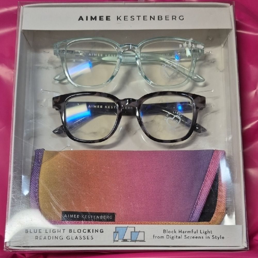Aimee Kestenberg +1.50 Blue Light Blocking Reader Glasses 2 Pack - New